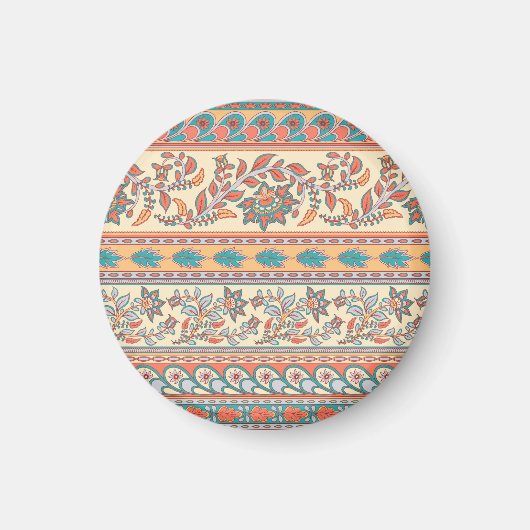 Indische Blumengrenzen Nahtloses Muster Magnet (Vorne)