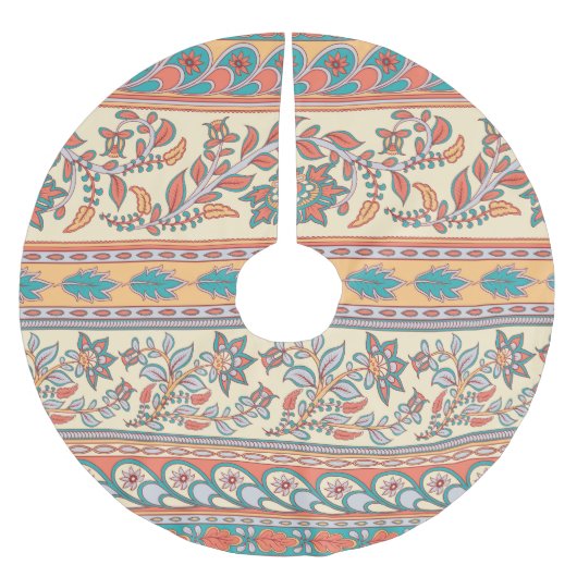 Indische Blumengrenzen Nahtloses Muster Polyester Weihnachtsbaumdecke (Vorderseite)