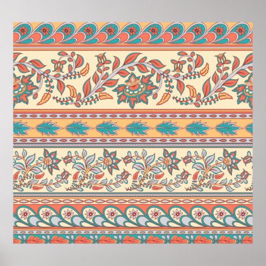 Indische Blumengrenzen Nahtloses Muster Poster (Vorne)