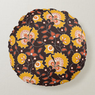Indische Blumenkolorierte Vintage-Nahtlos Rundes Kissen