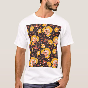 Indische Blumenkolorierte Vintage-Nahtlos T-Shirt