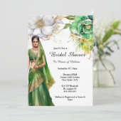Indische Braut-grüne Blume botanische Braut Einladung (Stehend Vorderseite)