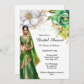 Indische Braut-grüne Blume botanische Braut Einladung (Vorne/Hinten)