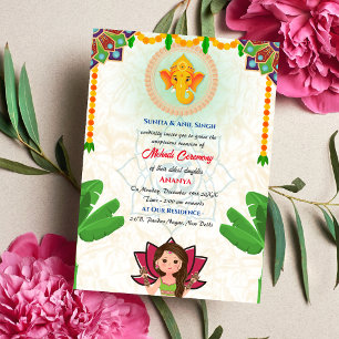 Indische Braut Mehndi-Zeremonie Ganesha  Bananenba Einladung