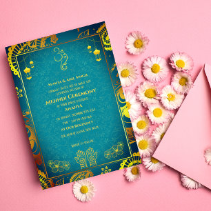 Indische Braut Mehndi-Zeremonie Goldenes Design Einladung