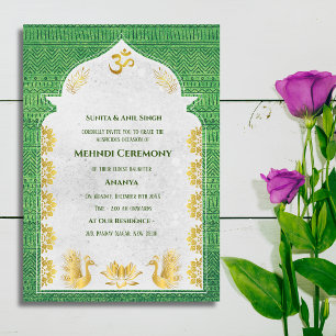 Indische Braut Mehndi-Zeremonie Pfau-Design Einladung
