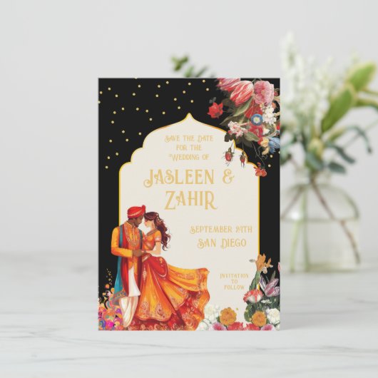 Indische Braut und Bräuche Save the Date Einladung (Stehend Vorderseite)