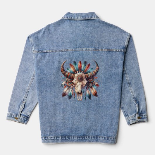 Indische Bull Skull Women's Denim Jacket Jeansjacke (Rückseite)