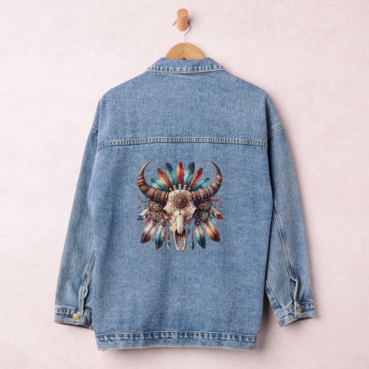 Indische Bull Skull Women's Denim Jacket Jeansjacke (Hangar)