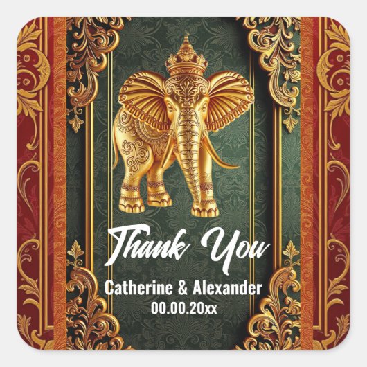 Indische Elefanten bordeauxfarben Quadratischer Aufkleber (Vorderseite)