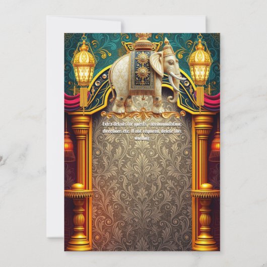 Indische Elefanten bordeauxfarbene Laternen luxuri Einladung (Rückseite)