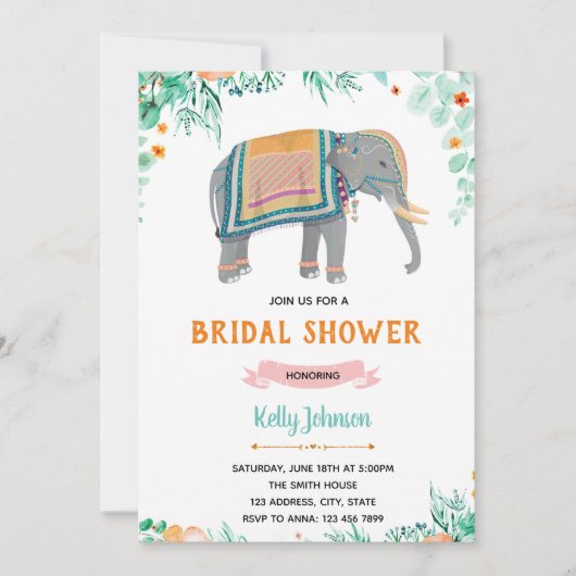 indische Elefanten-Brautparty-Party Einladung (Vorderseite)