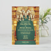 Indische Elefanten goldgrüne Laternen luxuriös Einladung (Stehend Vorderseite)