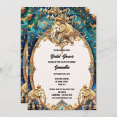 Indische Elefanten Hindi Hindu Aquarellgold Einladung (Vorne/Hinten)