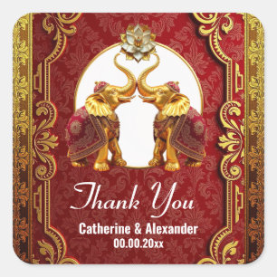 Indische Elefanten Hindi lotus Blume bordeauxweiß Quadratischer Aufkleber