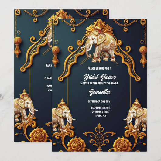 Indische Elefanten marinieren goldene königliche d Einladung (Vorne/Hinten)