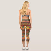 Indische Elefanten, Orange Traditional Seamless. Capri Leggings (Rückseite)