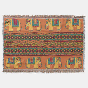 Indische Elefanten, Orange Traditional Seamless. Decke