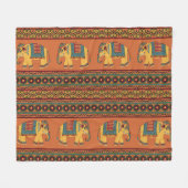 Indische Elefanten, Orange Traditional Seamless. Fleecedecke (Vorderseite (Horizontal))