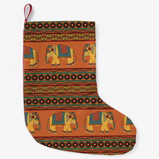 Indische Elefanten, Orange Traditional Seamless. Kleiner Weihnachtsstrumpf