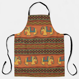 Indische Elefanten, Orange Traditional Seamless. Schürze