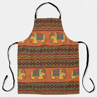 Indische Elefanten, Orange Traditional Seamless. Schürze