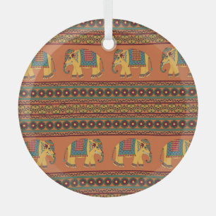 Indische Elefanten, Orange Traditionelles Nahtlose Ornament Aus Glas