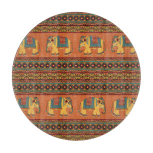 Indische Elefanten, Orange Traditionelles Nahtlose Schneidebrett