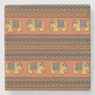 Indische Elefanten, Orange Traditionelles Nahtlose Steinuntersetzer