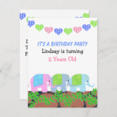 Indische Elefanten zum Geburtstag Einladung (Vorne/Hinten)