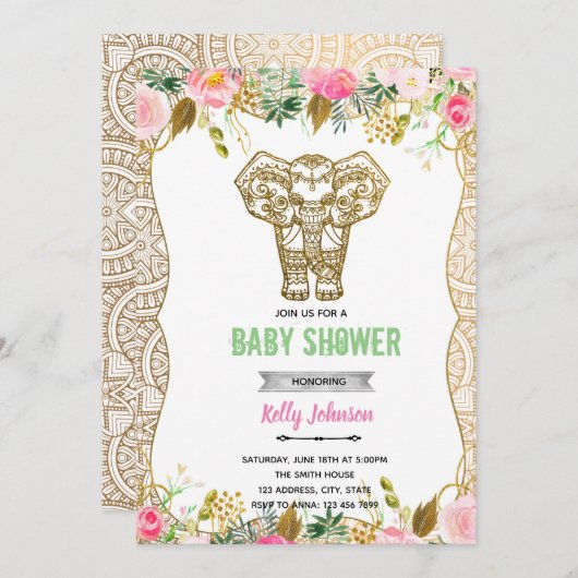 indische Elefantendusche Geburtstagseinladung Einladung (Vorne/Hinten)