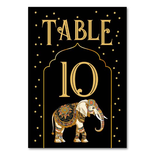 Indische Elefantenkarten für Hochzeiten Tischnummer (Vorderseite)