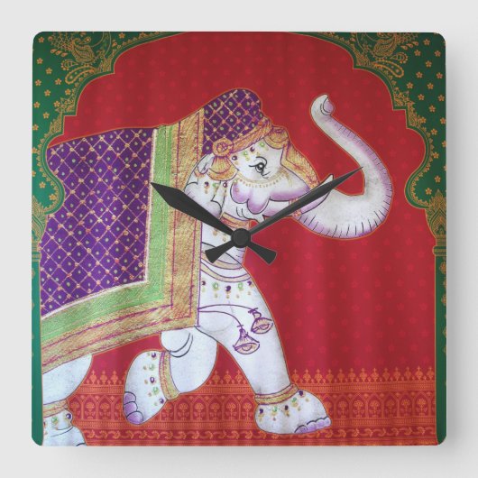 Indische Elefantenuhr Quadratische Wanduhr (Vorderseite)