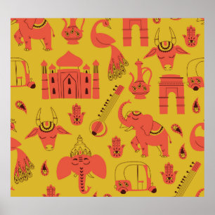 Indische Elemente, Vintag handgezeichnet. Poster