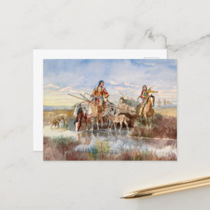 Indische Familie mit Travois von Charles M. Russel Feiertagspostkarte