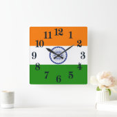 Indische Flagge Ashoka Chakra Quadratische Wanduhr (Zuhause)