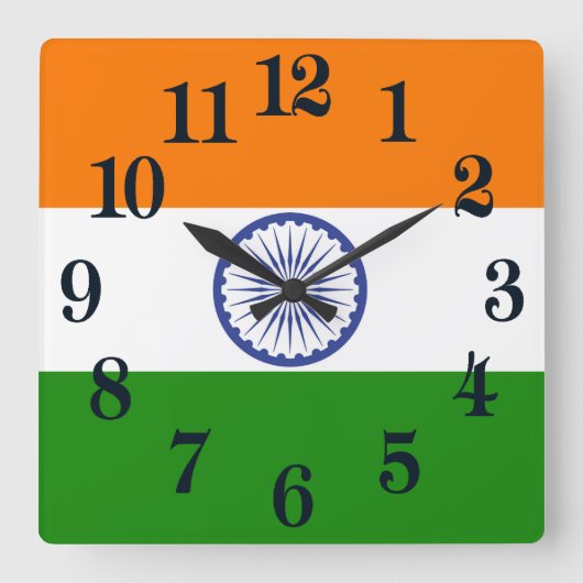 Indische Flagge Ashoka Chakra Quadratische Wanduhr (Vorderseite)