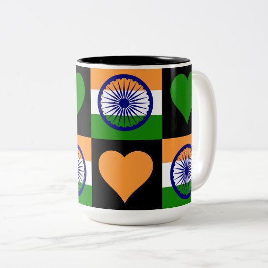 Indische Flagge Herzmuster Patriotischer Indischer Zweifarbige Tasse (VorderseiteRechts)