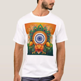 Indische Flagge mit Lotus und Peacock Feathers T-Shirt