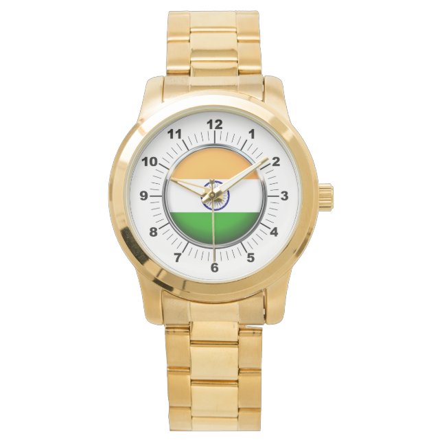 Indische Flagge Oversized Gold Bracelet Watch Armbanduhr (Vorderseite)