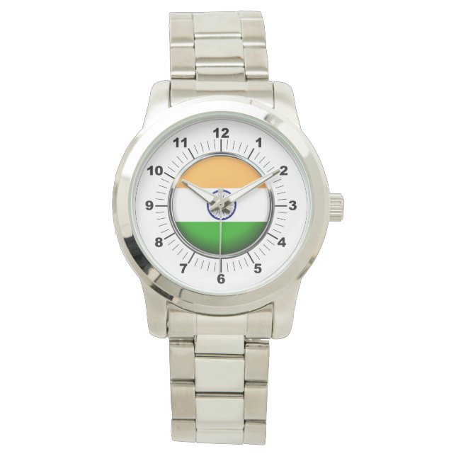 Indische Flagge Oversized Silver Bracelet Watch Armbanduhr (Vorderseite)