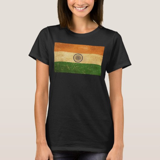 Indische Flagge Vintag Grunge Frauenschwarz T-Shirt (Vorderseite)
