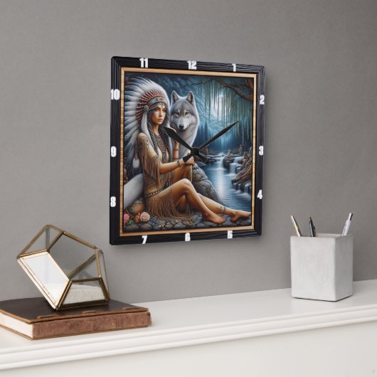 Indische Flusszeit: Der Blick des Beschützers Quadratische Wanduhr (Büro)