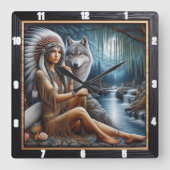 Indische Flusszeit: Der Blick des Beschützers Quadratische Wanduhr (Vorderseite)