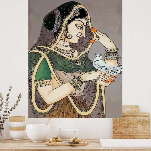Indische Frau mit Taube Poster (Küche)