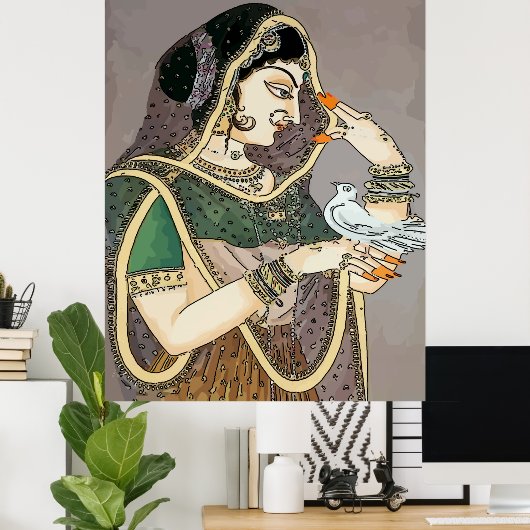 Indische Frau mit Taube Poster (Heimbüro)
