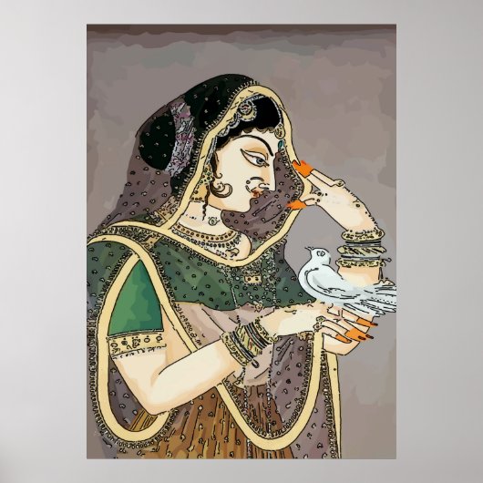 Indische Frau mit Taube Poster (Vorne)