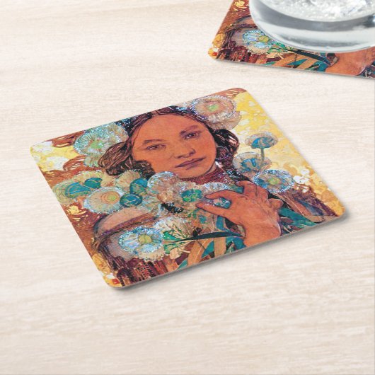 Indische Frau, Mucha Rechteckiger Pappuntersetzer (angewinkelt)