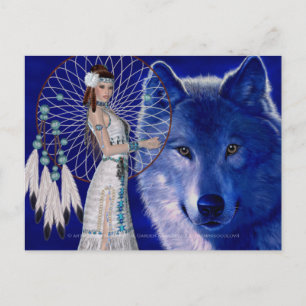 Indische Frau und Blue Wolf Design 2 Postkarte