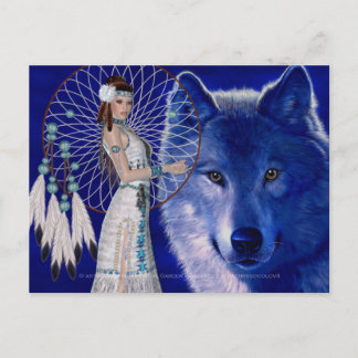 Indische Frau und Blue Wolf Design 2 Postkarte